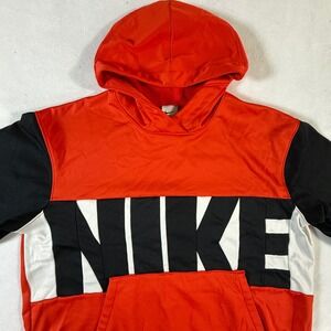 Nike Therma Fit Hoodie Men's Large Color Block Graphic Logo Spellout Pullover